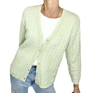 Vintage Laura Petites pale mint green cable knit grandma cardigan sweater